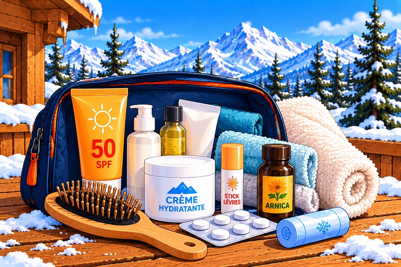 Trousse de toilette et protection solaire pour les vacances au ski
